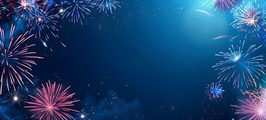 New Year Fireworks Banner with Blue Background