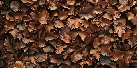 Fototapeta premium Autumnal backdrop of brown, dry leaves symbolizing the season's arrival, natural fertilizer, and botanical art