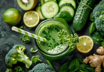 Green Smoothie with Fresh Vegetables and Fruits