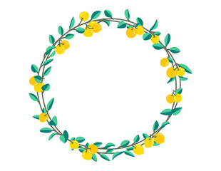 yellow lemon branch flowing crown frame isolate on background