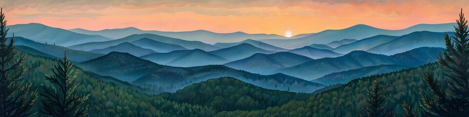 Fototapeta premium Sunset Panorama of Blue Ridge Mountains