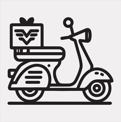 Scooter motor Courier line Art silhouette vector on white background