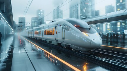 Naklejka premium Infographicstyle depiction of American transport advancements featuring hyper realistic electric cars and smart traffic systems set against a white background with space for writing