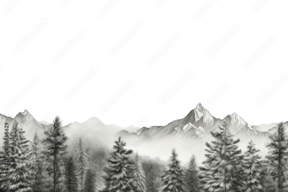 Poster png border graphic of forest and mountain landscape outdoors drawing.