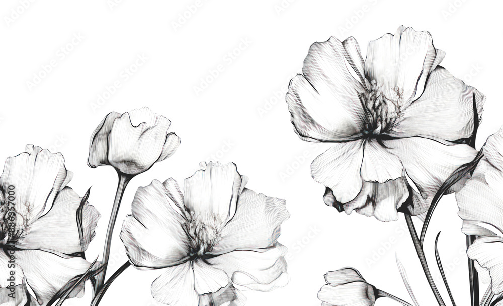 Sticker PNG Flowers drawing sketch white.