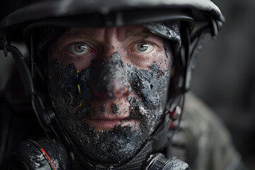 Fototapeta premium Firefighter's Determined Eyes