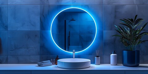 Sleek Neon Lit Smart Mirror for Modern Home Tech Display and Concept