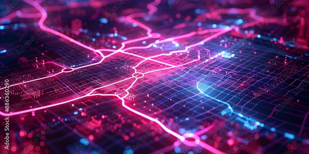 Poster neon holographic navigation futuristic tech background for product concepts