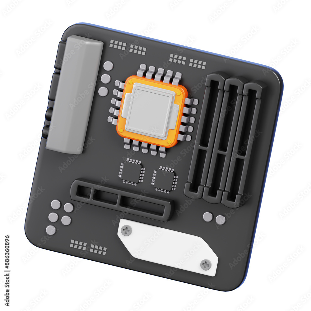 Fototapete pc motherboard isolated on transparent background. computer hardware element icon. 3d rendering