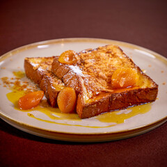 French toast with caramel apricot for breakfast
