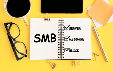 SMB Server Message Block Checklist on Yellow Desk