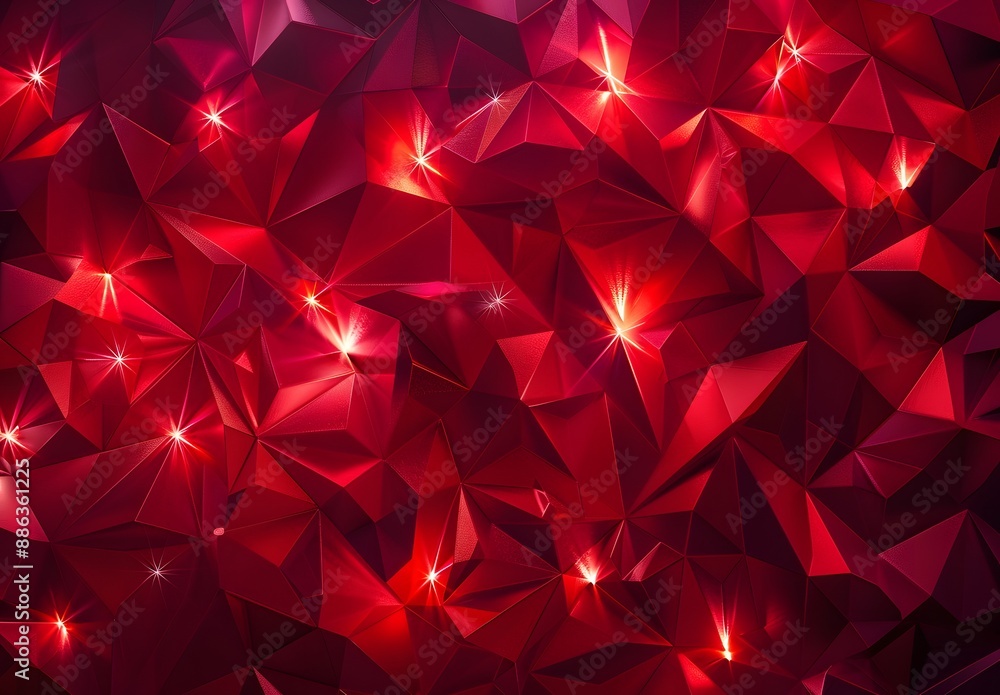 Wall mural red abstract background with glowing polygons
