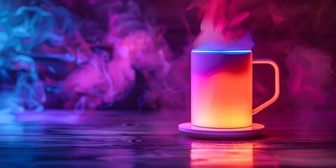 Neon Lit Smart Mug with Vibrant Design for Modern Beverage Tech Display Concept
