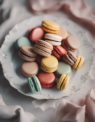 classic french macarons arranged artfully on a delicate porcelain platter
