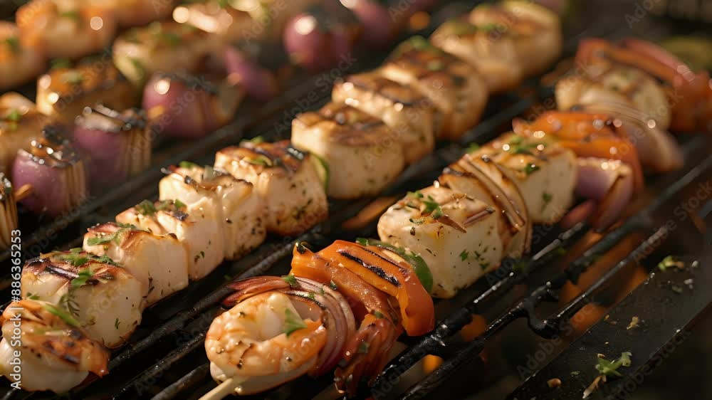 Poster an array of assorted seafood skewers brushed with avocado oil before hitting the grill.