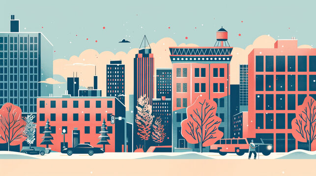 Risograph riso print travel poster, card, wallpaper or banner illustration, modern, isolated, clear, simple of Fargo, North Dakota, USA. Artistic, screen printing, stencil