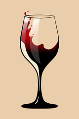 Glass with splashes of rich wine on a simple beige background. Illustration of elegant product presentation. Vector eps10