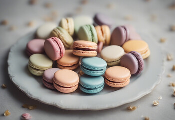 Fototapeta premium classic french macarons arranged artfully on a delicate porcelain platter 
