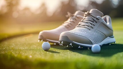 Golf shoes on a putting green, spikes, comfort, style