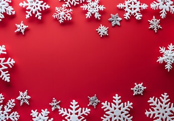 Red Background With White Snowflakes Festive Christmas New Year