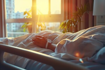 Patient in hospital bed with heart monitor