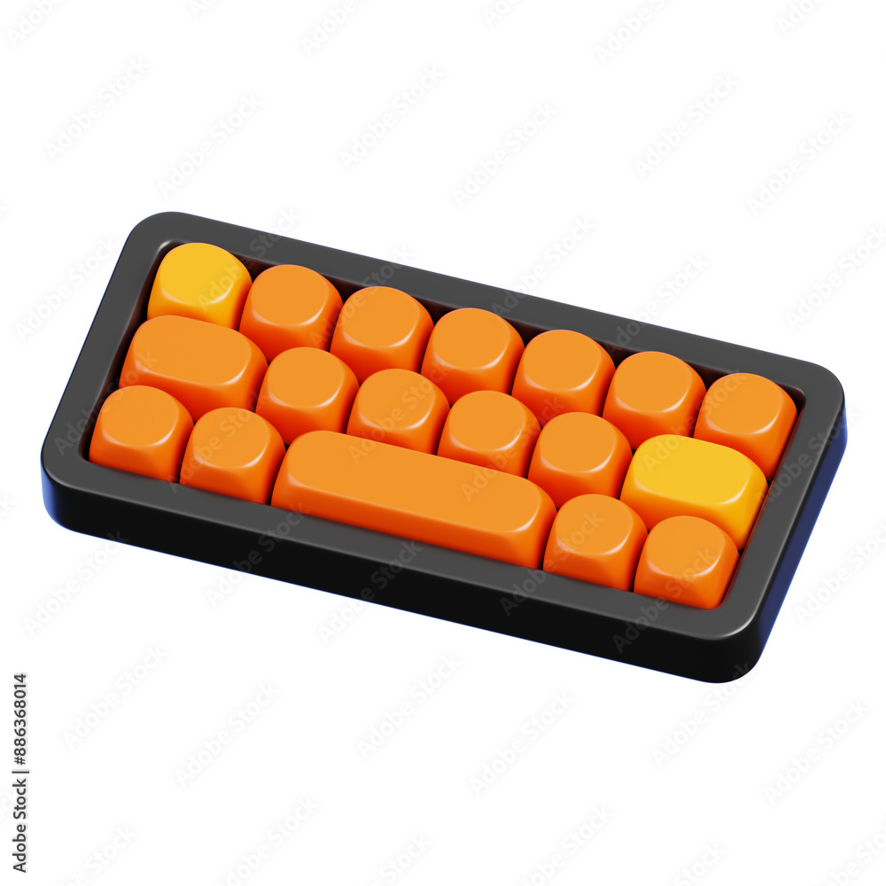 Fototapete orange keyboard isolated on transparent background. computer hardware element icon. 3d rendering