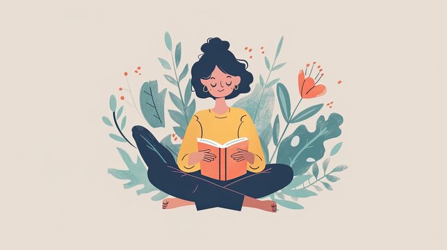 Self-care journal flat design front view reflective theme cartoon drawing colored pastel