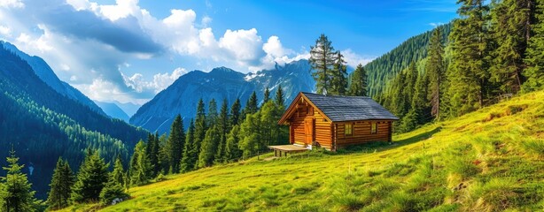 Fototapeta premium Wooden Cabin Nestled in the Alps