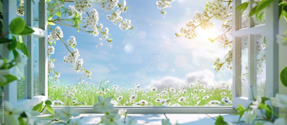 Poster springtime window background with copy space image