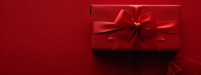 Red Gift Box with Bow on Red Background