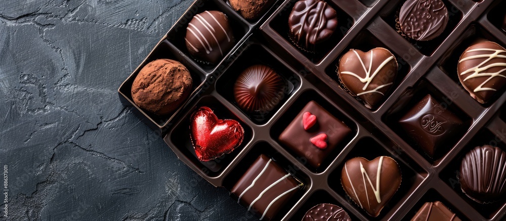 Poster valentine s assortment of chocolates in a gift box with copy space image