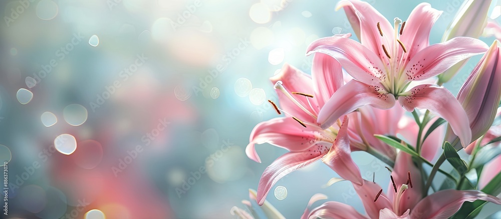 Aufkleber blurred background sets off stunning lilies in a bouquet with room for text in the copy space image