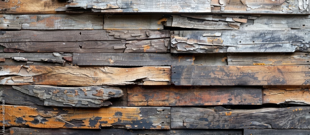 Leinwandbilder old weathered wooden walls have been damaged by termites creating a rustic background design with wo