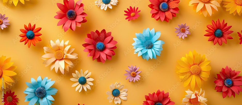 Leinwandbilder Top view of a flower pattern on colorful paper for a background with copy space image