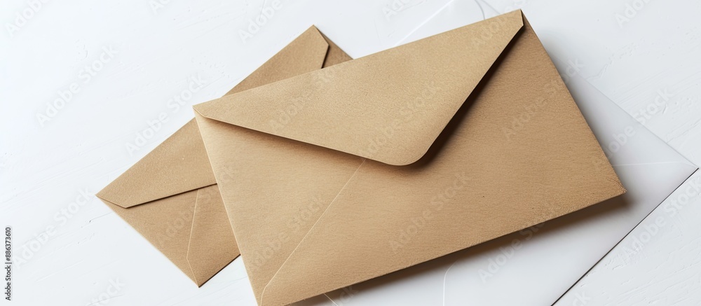 Poster a blank card with an envelope displayed on a plain white background perfect for inserting your own m