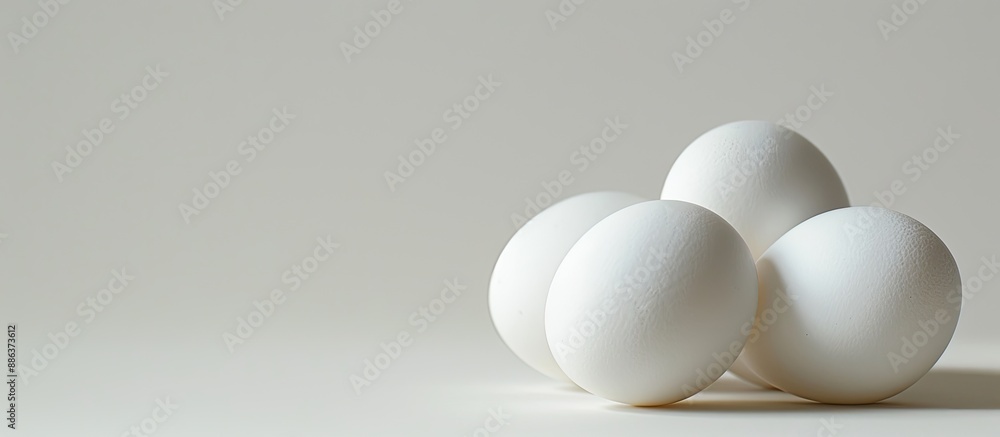 Poster Three white eggs displayed on a blank background with copy space image