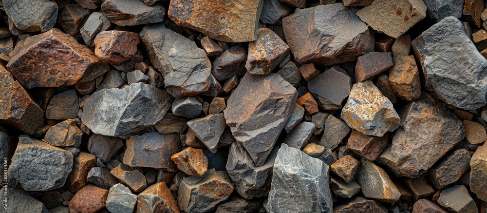 Poster close up image of texture on railway stones with copy space image