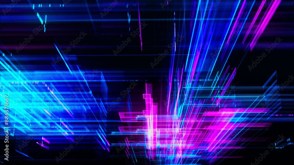 Poster abstract techno background. three-dimensional composition of intersecting multi-colored grids. infor