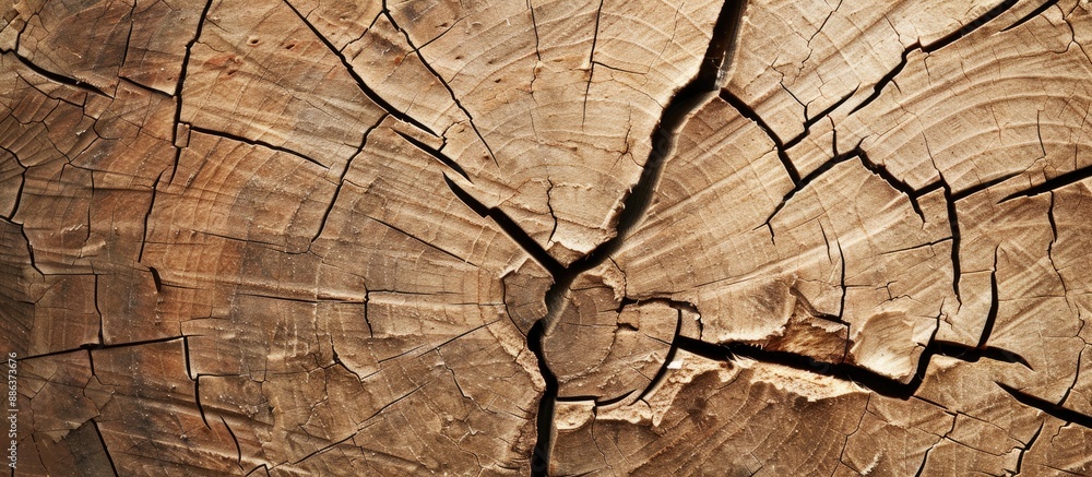 Poster close up image of a cracked piece of wood against a plain background with copy space image