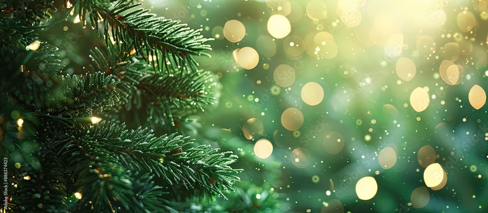 Aufkleber Blurred green Christmas background with pine needles bokeh effect ideal for copy space image