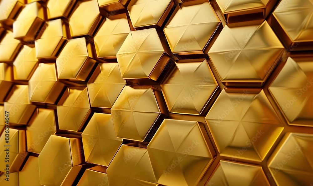 Poster 3d render golden hexagons pattern texture background, generative ai
