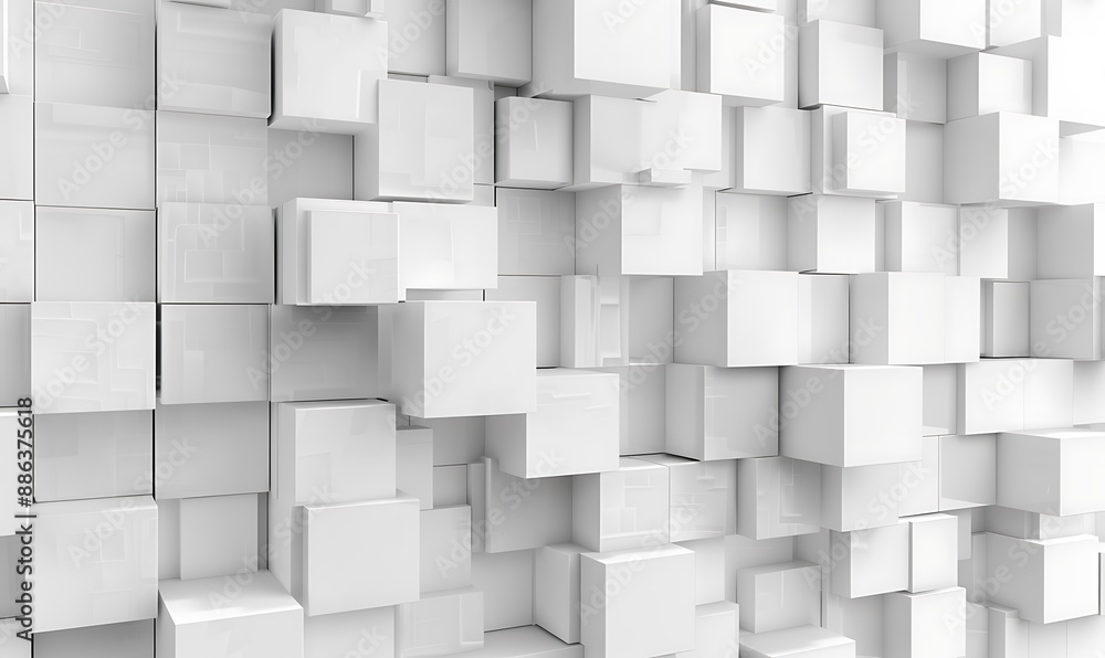 Poster 3d render random mosaic white cubes backdrop background, generative ai