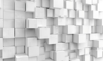 3d render random mosaic white cubes backdrop background, Generative AI