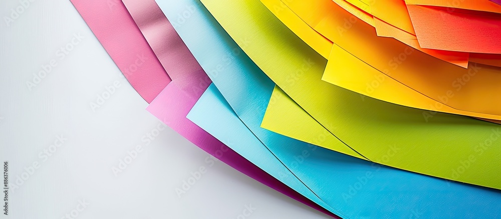 Aufkleber Vibrant paper sheets in an office setting against a white background offering a space for adding text to the image. copy space available