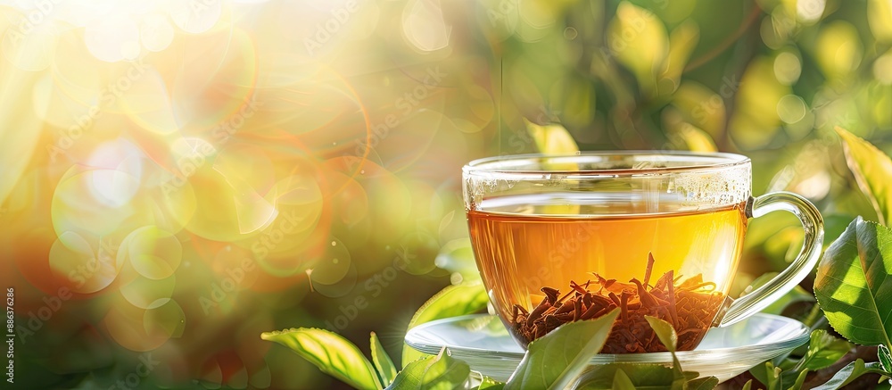 Poster healthful herbal tea beverage concentrated and ideal for wellness displayed with open space for text