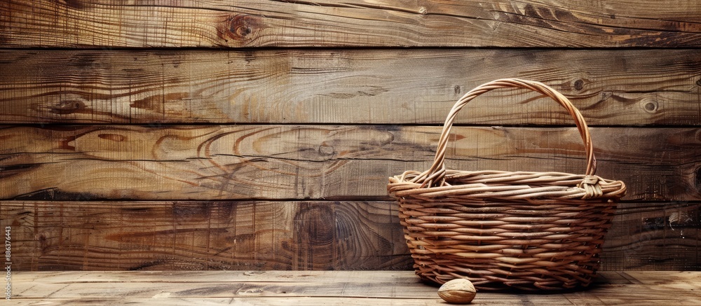 Aufkleber wooden table with an empty basket suitable for a copy space image