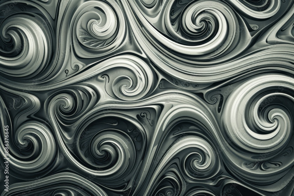 Poster abstract black and white wallpaper featuring swirling patterns, design an abstract pattern of swirli