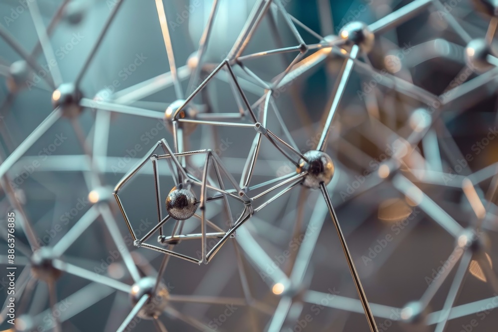 Poster intricate metal structure close up, design an abstract sculpture representing the interconnectedness