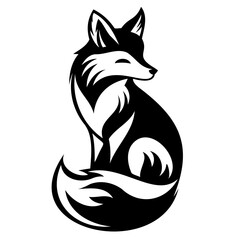 Elegant Fox Sitting in Black and White Illustration