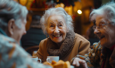 Lifetime friendship: A warm gathering between an elderly woman and her best friend.